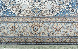Full view of 2000s Nain rug from Iran / Persia, 385 × 241 cm in Beige tones