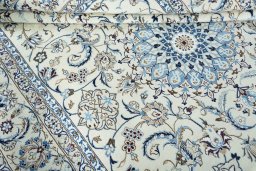 Close-up detail of New Nain rug from Iran / Persia showing Wool weave