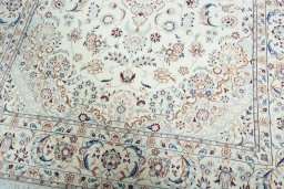 Close-up detail of 2000s Nain rug from Iran / Persia showing Wool weave