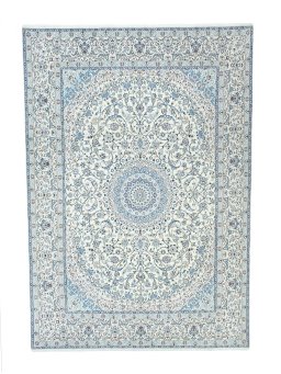 Full view of 2000s Nain rug from Iran / Persia, 432 × 303 cm in Beige tones