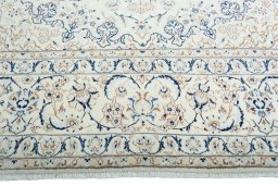 Full view of 2000s Nain rug from Iran / Persia, 410 × 300 cm in Beige tones