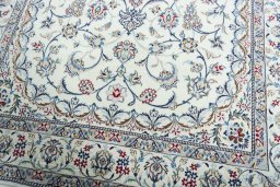 Close-up detail of 2000s Nain rug from Iran / Persia showing Wool weave