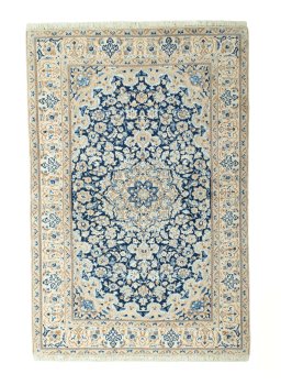 Full view of 2000s Nain rug from Iran / Persia, 175 × 117 cm in Blue tones