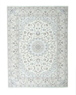 Full view of New Nain rug from Iran / Persia, 405 × 302 cm in Beige tones
