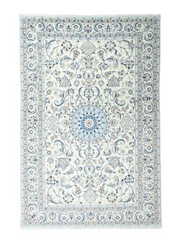 Full view of New Nain rug from Iran / Persia, 368 × 246 cm in Beige tones