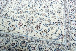 Full view of New Nain rug from Iran / Persia, 368 × 246 cm in Beige tones