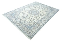 Corner detail of New Nain rug showing border pattern and Wool pile