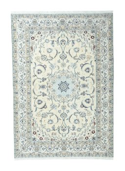 Full view of New Nain rug from Iran / Persia, 290 × 204 cm in Beige tones