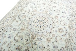 Backside of handmade New Nain rug showing knot structure and weave density