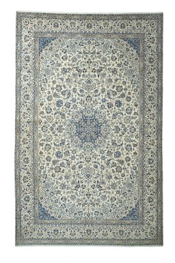 Full view of New Nain rug from Iran / Persia, 548 × 351 cm in Beige tones