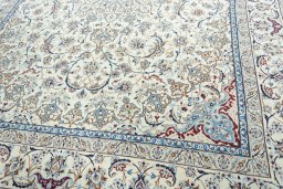 Close-up detail of 2000s Nain rug from Iran / Persia showing Wool weave