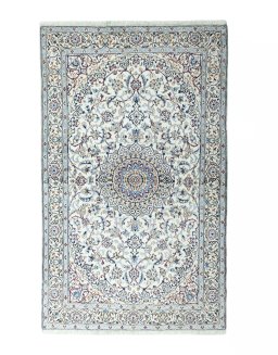 Full view of New Nain rug from Iran / Persia, 243 × 149 cm in Beige tones