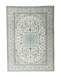 Full view of New Nain rug from Iran / Persia, 347 × 255 cm in Beige tones