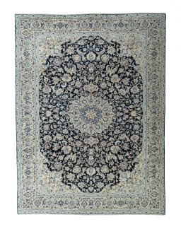 Full view of 2000s Nain rug from Iran / Persia, 400 × 300 cm in Blue tones
