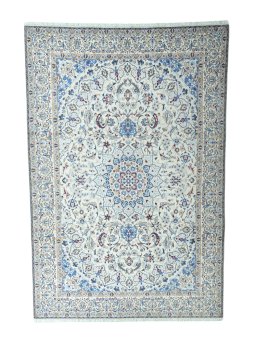 Full view of 2000s Nain rug from Iran / Persia, 385 × 262 cm in Beige tones