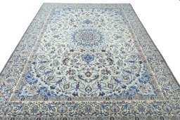 Surface texture of 2000s Nain rug with natural Wool and intricate pattern