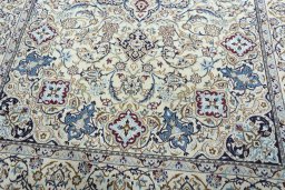 Close-up detail of 2000s Nain rug from Iran / Persia showing Wool weave