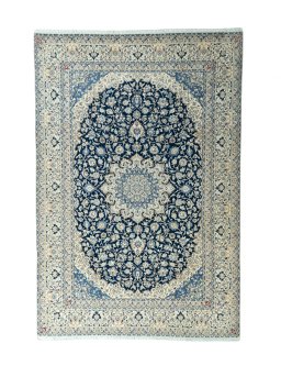 Full view of 2000s Nain rug from Iran / Persia, 380 × 258 cm in Blue tones