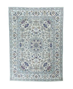 Full view of 2000s Nain rug from Iran / Persia, 405 × 291 cm in Beige tones