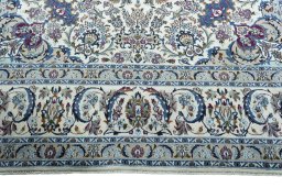 Full view of 2000s Nain rug from Iran / Persia, 405 × 291 cm in Beige tones