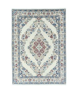 Full view of 2000s Nain rug from Iran / Persia, 128 × 94 cm in Beige tones