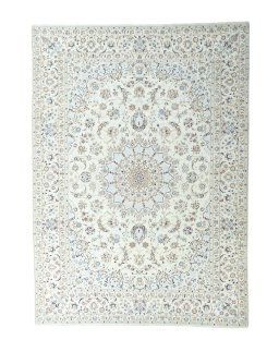 Full view of 2000s Nain rug from Iran / Persia, 358 × 260 cm in Beige tones