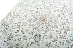 Backside of handmade 2000s Nain rug showing knot structure and weave density