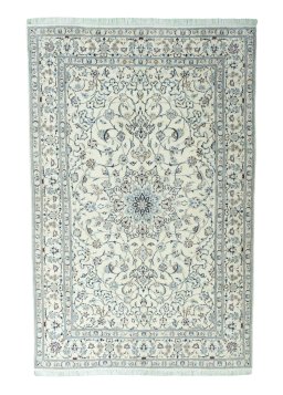 Full view of New Nain rug from Iran / Persia, 302 × 195 cm in Beige tones