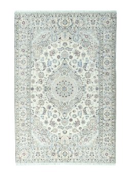 Full view of 2000s Nain rug from Iran / Persia, 304 × 207 cm in Beige tones