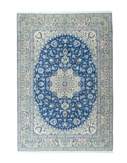 Full view of 2000s Nain rug from Iran / Persia, 295 × 205 cm in Blue tones