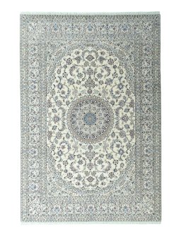 Full view of 2000s Nain rug from Iran / Persia, 350 × 240 cm in Beige tones
