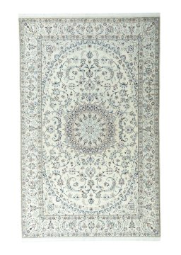 Full view of New Nain rug from Iran / Persia, 320 × 203 cm in Beige tones