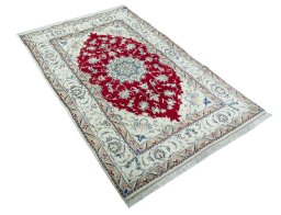 Close-up detail of New Nain rug from Iran / Persia showing Wool weave