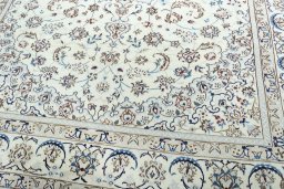 Close-up detail of 2000s Nain rug from Iran / Persia showing Wool weave