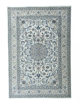 Full view of 2000s Nain rug from Iran / Persia, 355 × 242 cm in Beige tones