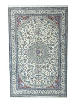 Full view of 2000s Nain rug from Iran / Persia, 396 × 261 cm in Beige tones