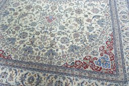 Close-up detail of 2000s Nain rug from Iran / Persia showing Cork weave