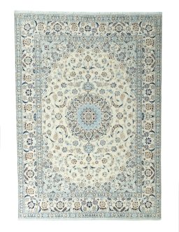 Full view of 2000s Nain rug from Iran / Persia, 350 × 251 cm in Beige tones