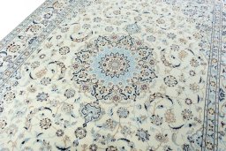 Backside of handmade 2000s Nain rug showing knot structure and weave density
