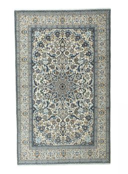 Full view of 2000s Nain rug from Iran / Persia, 342 × 213 cm in Beige tones