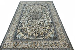 Surface texture of 2000s Nain rug with natural Wool and intricate pattern