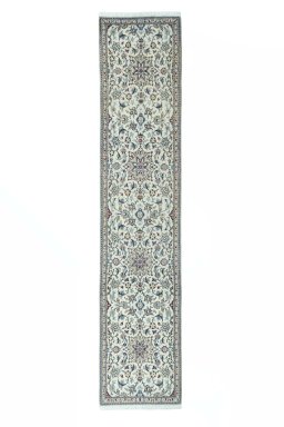 Full view of 2000s Nain rug from Iran / Persia, 395 × 85 cm in Beige tones
