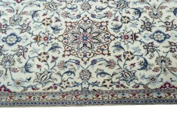 Full view of 2000s Nain rug from Iran / Persia, 395 × 85 cm in Beige tones