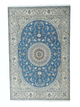 Full view of 2000s Nain rug from Iran / Persia, 301 × 196 cm in Blue tones
