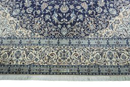 Full view of 2000s Nain rug from Iran / Persia, 375 × 259 cm in Blue tones