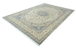 Corner detail of 2000s Nain rug showing border pattern and Wool pile