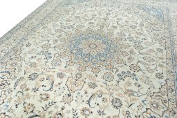 Backside of handmade 2000s Nain rug showing knot structure and weave density