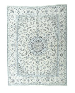 Full view of New Nain rug from Iran / Persia, 386 × 298 cm in Beige tones