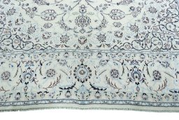 Full view of New Nain rug from Iran / Persia, 386 × 298 cm in Beige tones