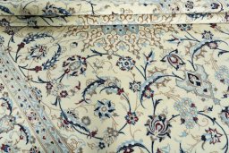 Close-up detail of 2000s Nain rug from Iran / Persia showing Wool weave